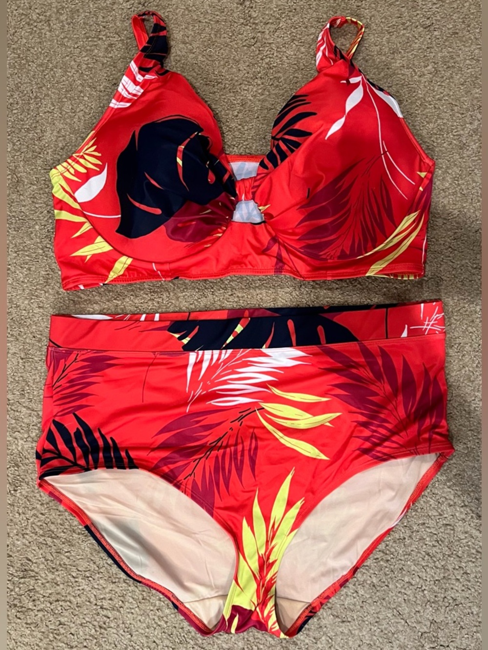 Women’s Red Tropical High-Waist Bikini Set